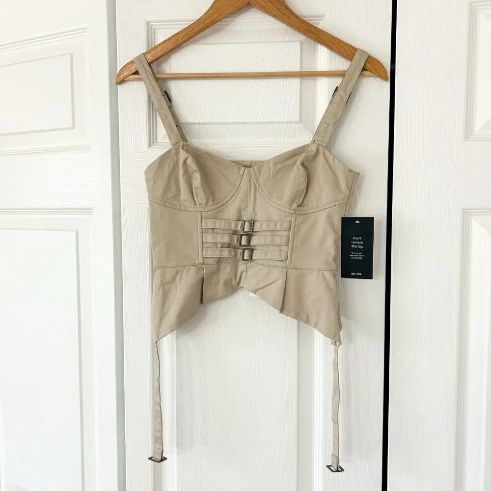 NWT NA-KD Cargo Corset Top Beige Tan Bustier Style Women’s Size US2